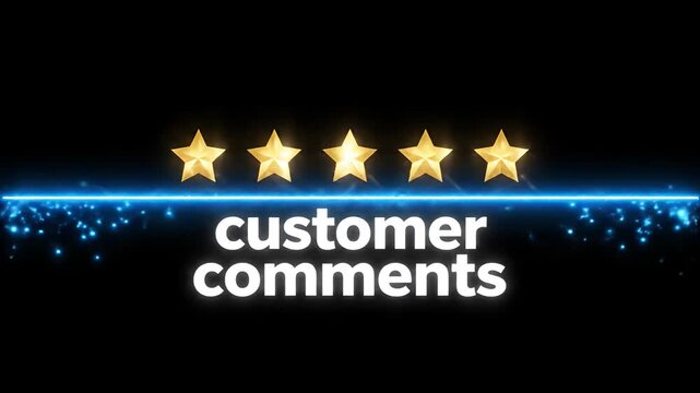 Customer reviews with five star ratings shown in neon glow.