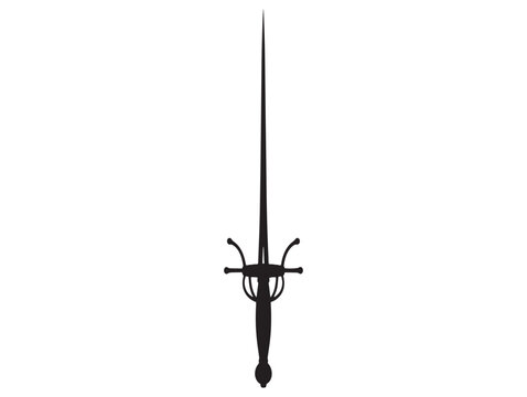 Antique rapier sword silhouette isolated on a clean white background historical weapon design illustration