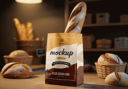 Bakery Paper Bag Bread Mockup