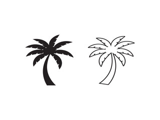 Obraz premium Two hand drawn tropical palm tree silhouettes in black and white simple botanical illustration