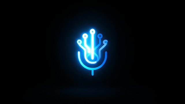 Glowing Neon Circuit Logos In Dark Background.