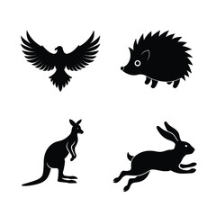 Diverse animal silhouettes eagle hedgehog kangaroo rabbit