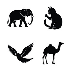 Animal silhouettes elephant cat bird camel collection