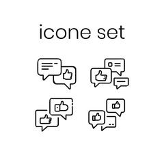 Social media icons with thumbs up and chat bubbles on white background symbolizing online communication and feedback