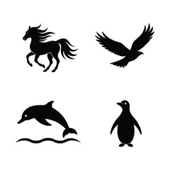 Dynamic animal silhouettes horse eagle dolphin penguin