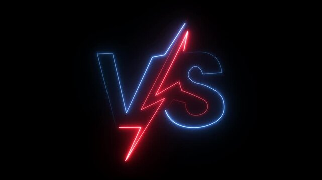 a stylized "VS" logo in blue and red neon lighting. The "VS" is commonly used to indicate a competition or comparison between two entities. 4k animation videos