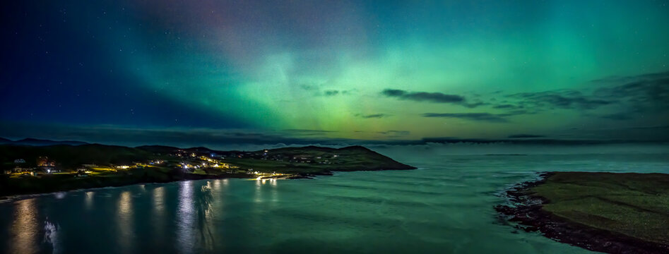 The Aurora Borealis, the northern lights, showing up above Portnoo in County Donegal, Ireland