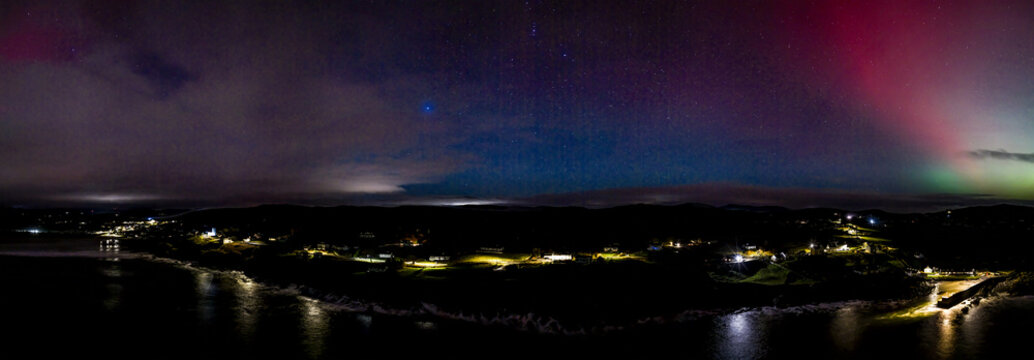 The Aurora Borealis, the northern lights, showing up above Portnoo in County Donegal, Ireland