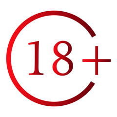 18+ age restriction symbol in a red circle. Warning about adult content.