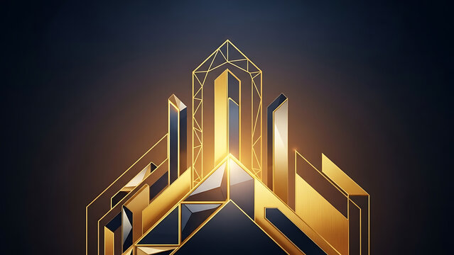 Abstract gold art deco building lines glowing