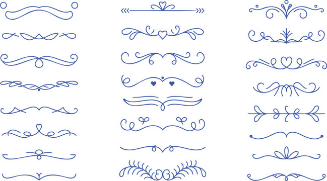 Collection of blue decorative flourishes and dividers