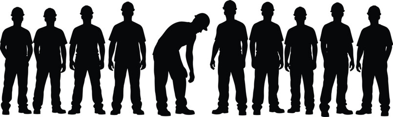 Construction Worker Team Silhouette Set Collection of Standing Labor Men Group Poses Industry Job Icons Isolated Vector Illustration