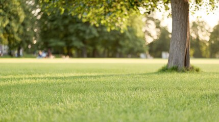 Obraz premium A sunny park with vast grassy fields bathed in natural light, creating a serene outdoor atmosphere. travel magazines, destination branding, designed for travel destination branding.