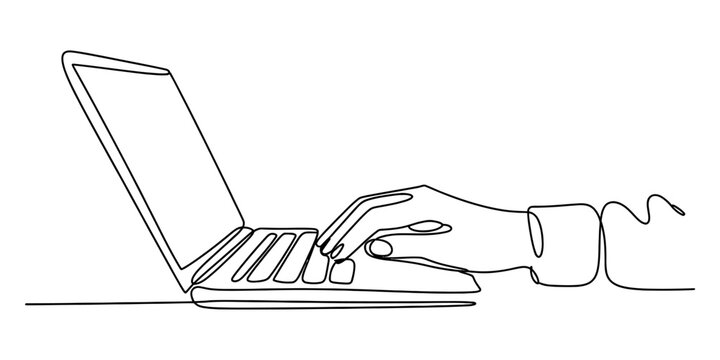 Continuous line drawing of a person typing on a laptop computer keyboard Vector, illustration
