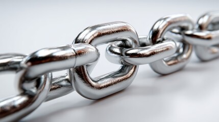 Obraz premium Photorealistic top-down view of multiple stainless steel anchor chains arranged in a neat layout, showcasing polished surfaces and controlled lighting for enhanced visual clarity