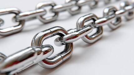 Obraz premium Photorealistic top-down view of multiple stainless steel anchor chains arranged in a neat layout, showcasing polished surfaces and controlled shadows for enhanced visual clarity