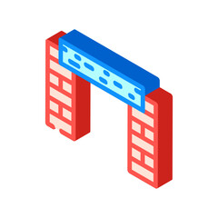 Isometric illustration showing a red brick archway structure with a blue signboard across the top, representing an entrance or gateway for various architectural and design concepts