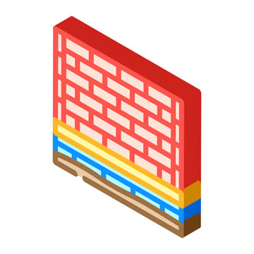 Brick wall footing providing structural support and insulation, demonstrating a building's sub structure design in an isometric view, important for solid construction