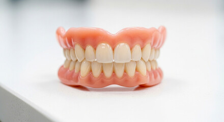 Fototapeta premium Denture model with realistic teeth on white
