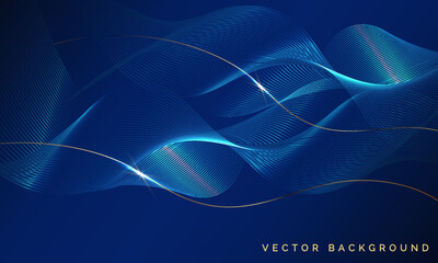 Abstract Dark Blue background. Wave element for design. Digital frequency track equalizer. Stylized line art.