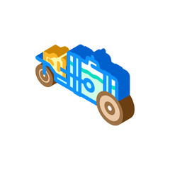 Vintage steam tractor engine isometric icon representing power, innovation, and historical industrial technology for agricultural and engineering concepts on a white background
