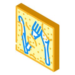 Stylized isometric emblem featuring a fork and knife, forming an abstract design element ideal for restaurant branding, food service business logos, or menu illustrations
