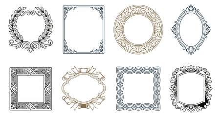 Obraz premium Decorative frame collection various shapes and styles vector illustration