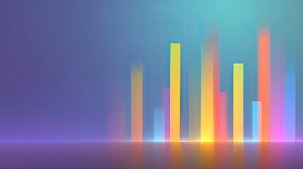 Fototapeta premium Colorful Abstract Bars Representing Data Visualization with Glowing Effects in Gradient Background and Reflections for Modern Design Aesthetic