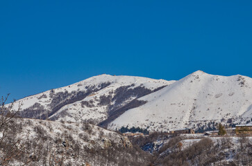 scenic view of Jermuk ropeway and Aytsasar mountain from Kechut Reservoir (Vayots Dzor, Armenia)