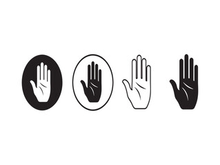 Obraz premium Four different hand gestures in simple black and white line art illustrations within oval frames