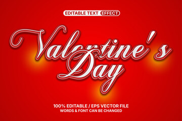 Fototapeta premium Valentine's Day 3D editable text effect on red background with glowing light and shadow.