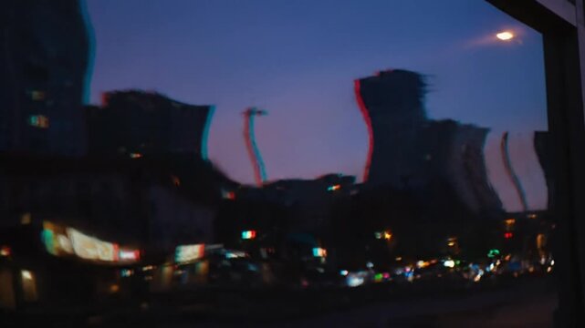 mesmerizing city lights at twilight with subtle anamorphic lens distortion and 3d effect