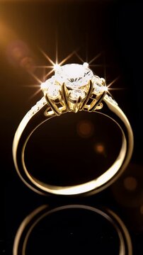 Elegant diamond engagement ring with sparkling gemstones on black background