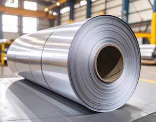 Large metal coil in manufacturing plant