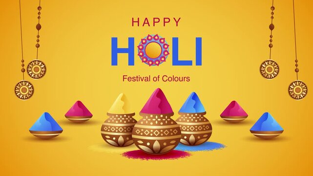 Happy Holi Greetings. Indian Festival Holi Illustration Colourful Background, Animation Motion