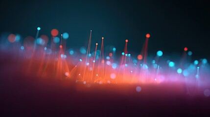 Abstract composition of glowing particles and vibrant lights in a mesmerizing blend of blue and orange hues creating a futuristic digital landscape concept