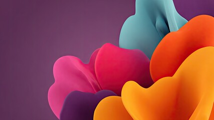Vibrant Abstract Colorful Petals in a Soft Curved Design against a Subtle Purple Background for Creative and Artistic Purposes