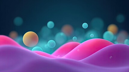 Abstract digital landscape with colorful circles and smooth waves creating a mesmerizing depth, ideal for backgrounds and digital art projects.