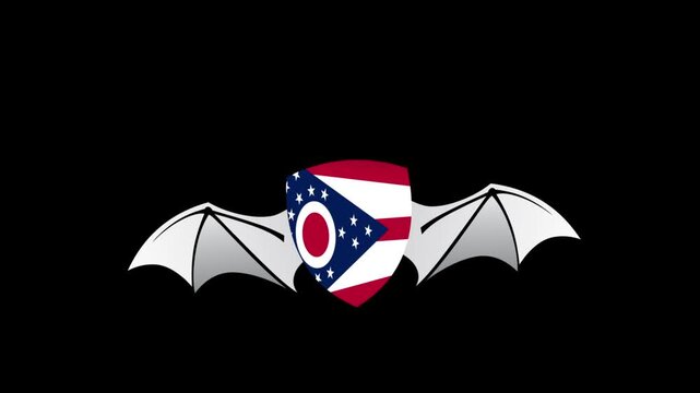 Loop Animation of Ohio a flag icon with shield shape flying like a bat