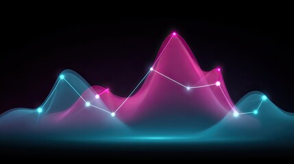 Abstract digital waves with colorful flow and glowing dots on dark background for technology, data visualization, or modern design concepts