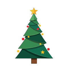 Obraz premium Green Christmas Tree with Yellow Star Ornaments.