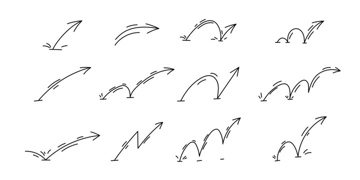 Arrow bounce sketch symbols with movement lines and cartoon motion