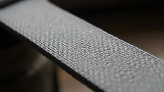 Close-up of a gray textured strap with a woven pattern design.