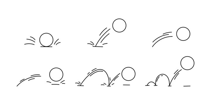 Ball bounce sequence with jumping stages in handdrawn cartoon style