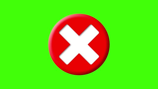 Red Circle with White X Icon on Green Screen Background, Wrong Error and Cancel Symbol