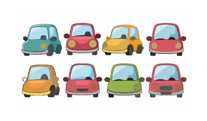 Cute cartoon car vector collection with colorful smiling vehicles for kids and playful designs