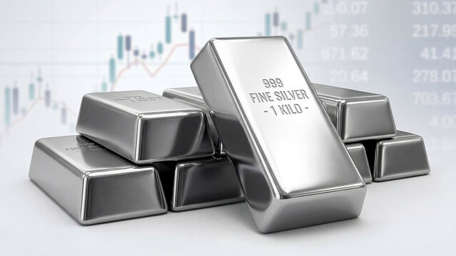 Shiny Silver Bars Against Financial Graph Backdrop A Symbol of Wealth Investment