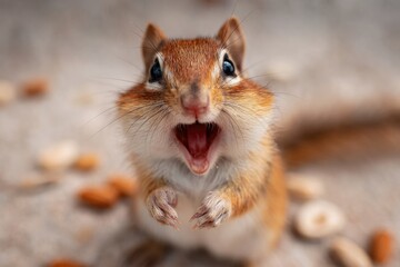 Fototapeta premium Close-up of a chipmunk with wide-open mouth