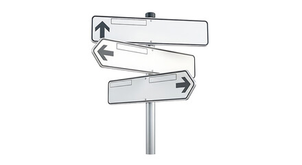 A set of blank directional signs on a pole against a black background on transparent background