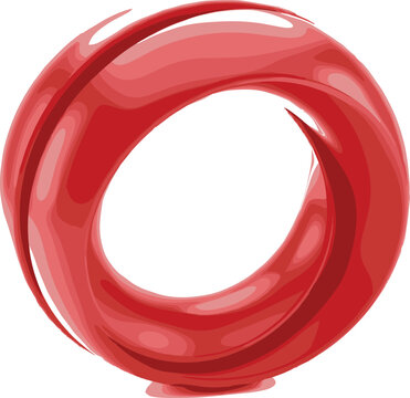 Glossy red swirling ring with wave-like spiral design and hollow center&mdash;modern abstract 3D graphic